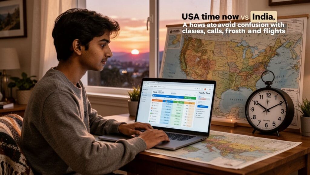 USA time now vs India, how to avoid confusion with classes, calls, and flights